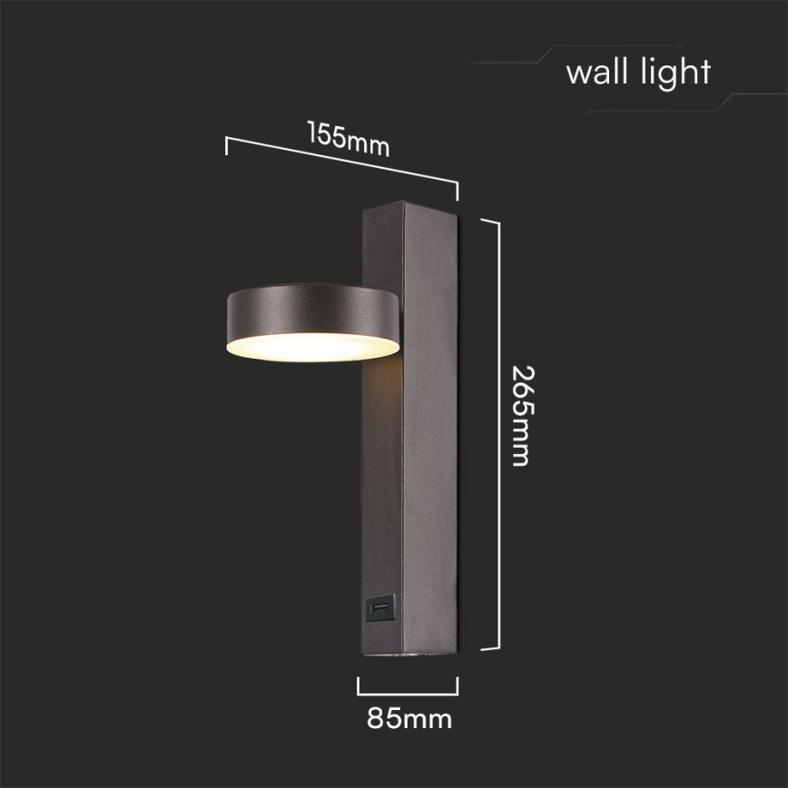 Світлодіодний настінний точковий світильник з USB-портом LED/8W/230V 3000K