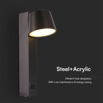 Світлодіодний настінний точковий світильник з USB-портом LED/8W/230V 3000K