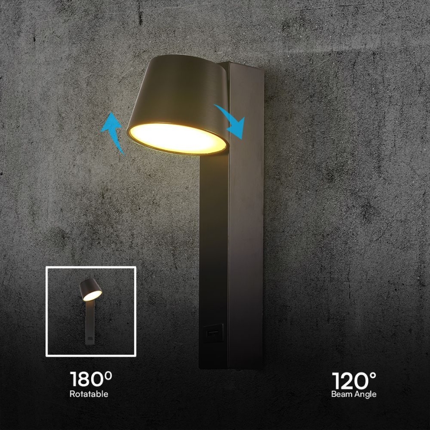 Світлодіодний настінний точковий світильник з USB-портом LED/8W/230V 3000K
