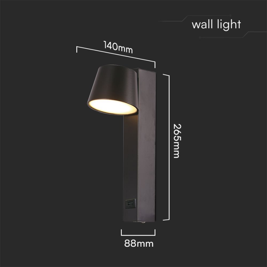 Світлодіодний настінний точковий світильник з USB-портом LED/8W/230V 3000K