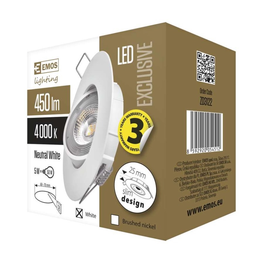 Світлодіодний підвісний стельовий світильник EXCLUSIVE LED/5W/230V 4000 K білий