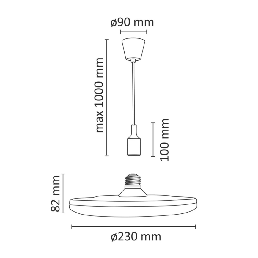 Світлодіодний підвісний світильник KIKI 1xE27/15W/230V чорний