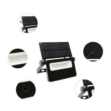 Світлодіодний прожектор на сонячній батареї з датчиком NOCTIS LED/2W/1800 mAh 3,7V 6000K IP65