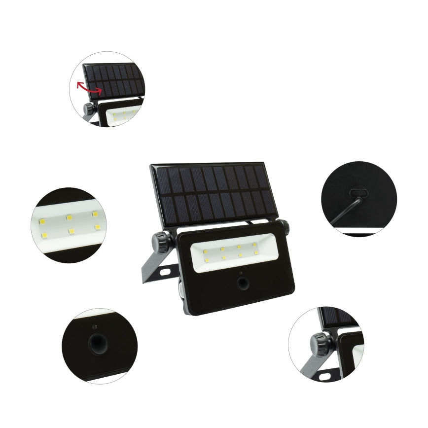 Світлодіодний прожектор на сонячній батареї з датчиком NOCTIS LED/2W/1800 mAh 3,7V 6000K IP65