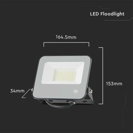 Світлодіодний прожектор SAMSUNG CHIP LED/30W/230V 4000K IP65 чорний
