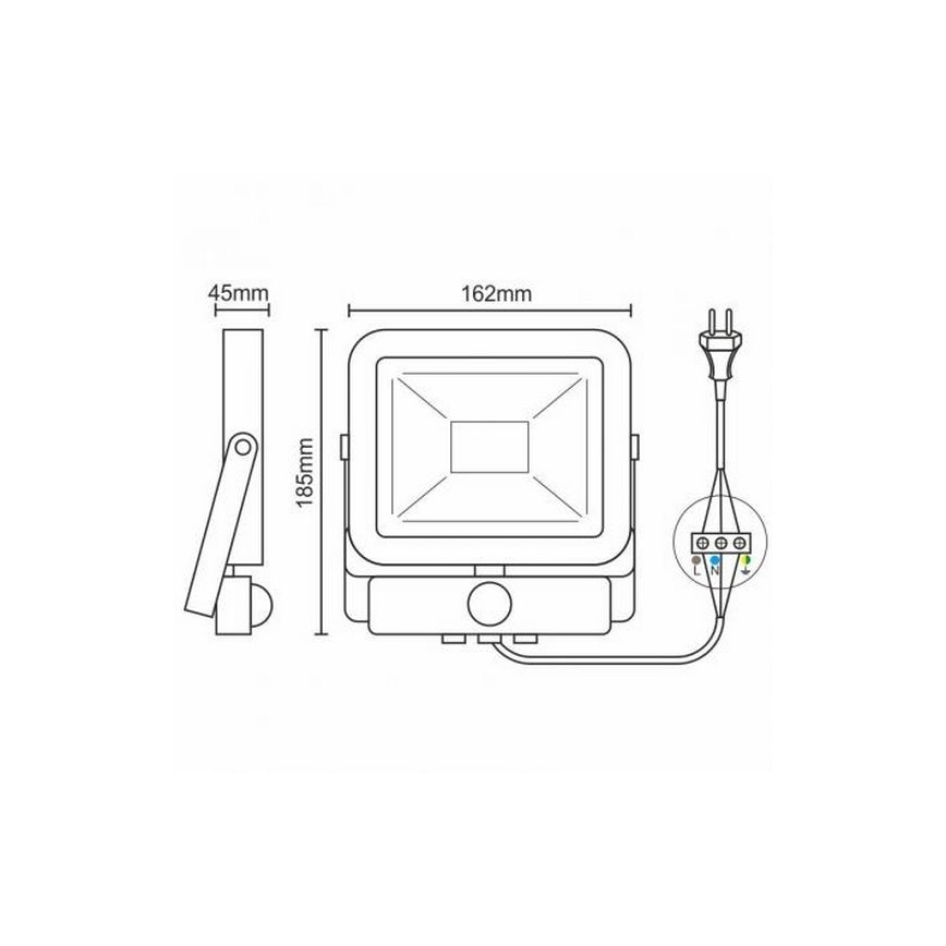 Світлодіодний прожектор з датчиком LED/20W/265V 1800lm білий IP65