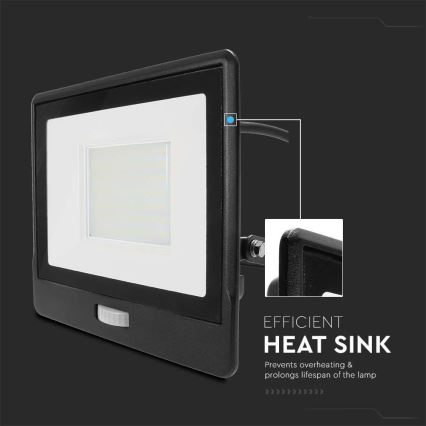 Світлодіодний прожектор з датчиком LED/50W/230V 6500K IP65 чорний