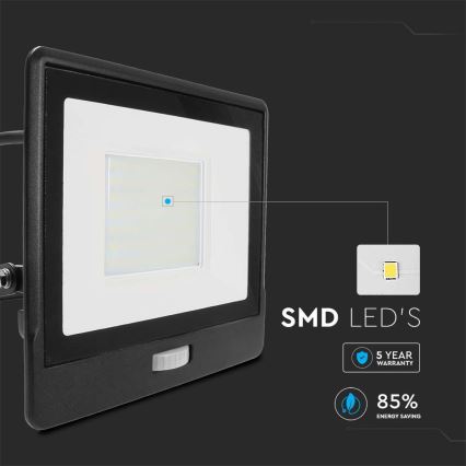 Світлодіодний прожектор з датчиком LED/50W/230V 6500K IP65 чорний