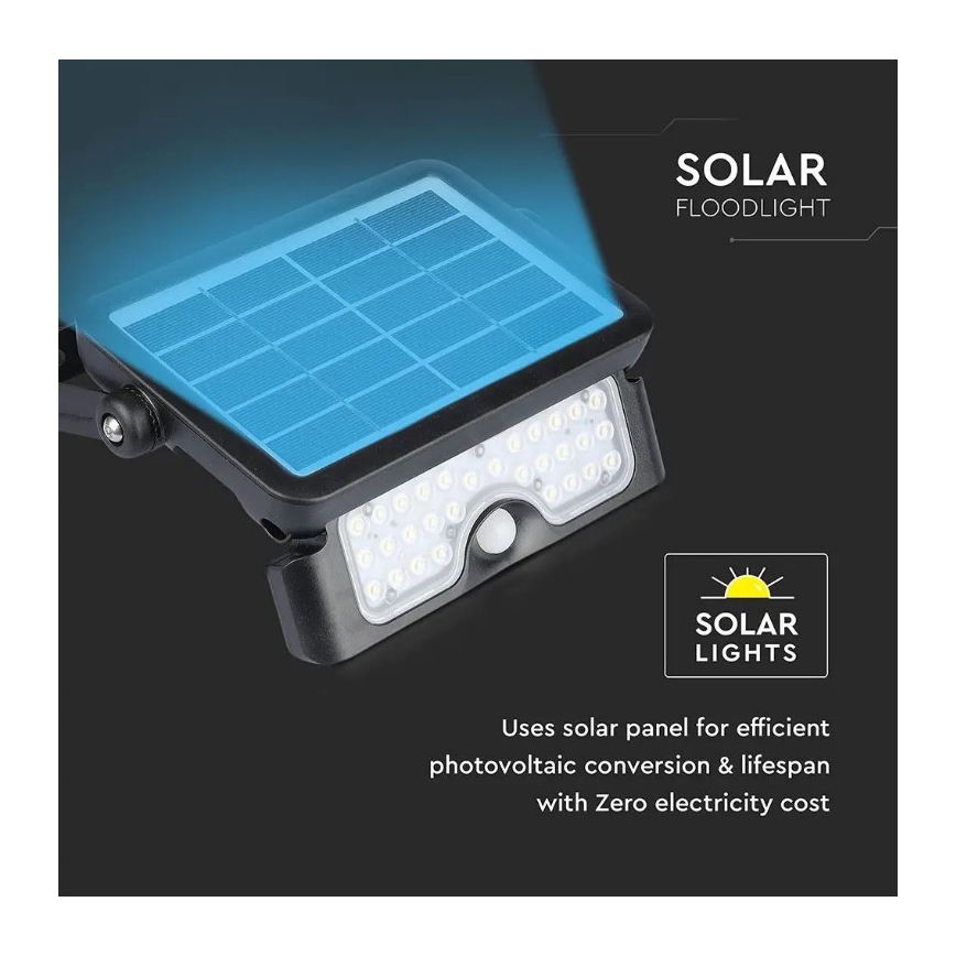 Світлодіодний прожектор з датчиком на сонячній батареї LED/5W/3,7V IP65 4000K 3000 mAh