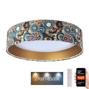 Світлодіодний регульований стельовий світильник SMART GALAXY LED/24W/230V діаметром 45 см 2700-6500K Wi-Fi Tuya багатобарвний/золотий + пульт дистанційного керування