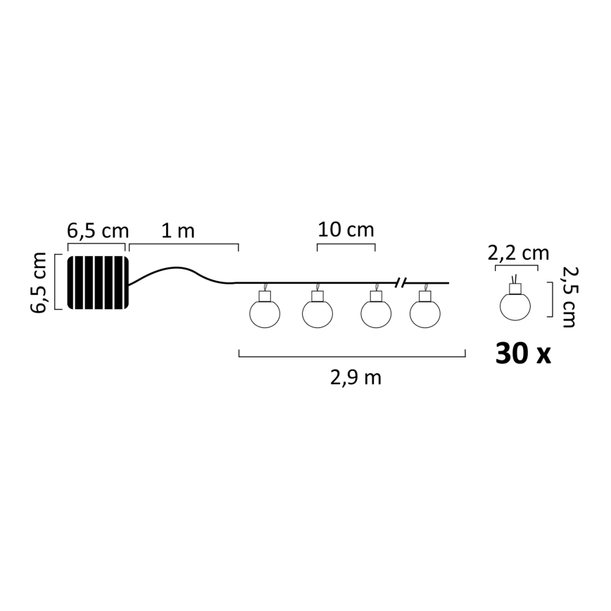 Світлодіодний RGB сонячний гірлянд PARTY 30xLED/1,2В 400 мАг 3,9 м IP44
