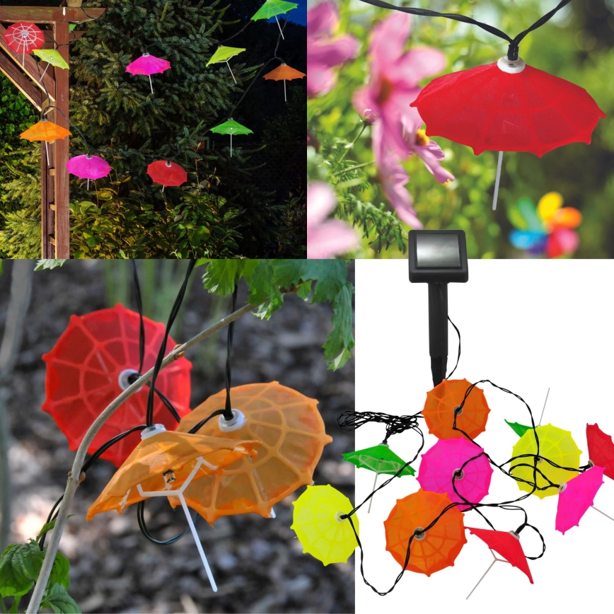 Світлодіодний сонячний ланцюг 10xLED/1,2В 300 мАг 3,8 м IP44 парасолі