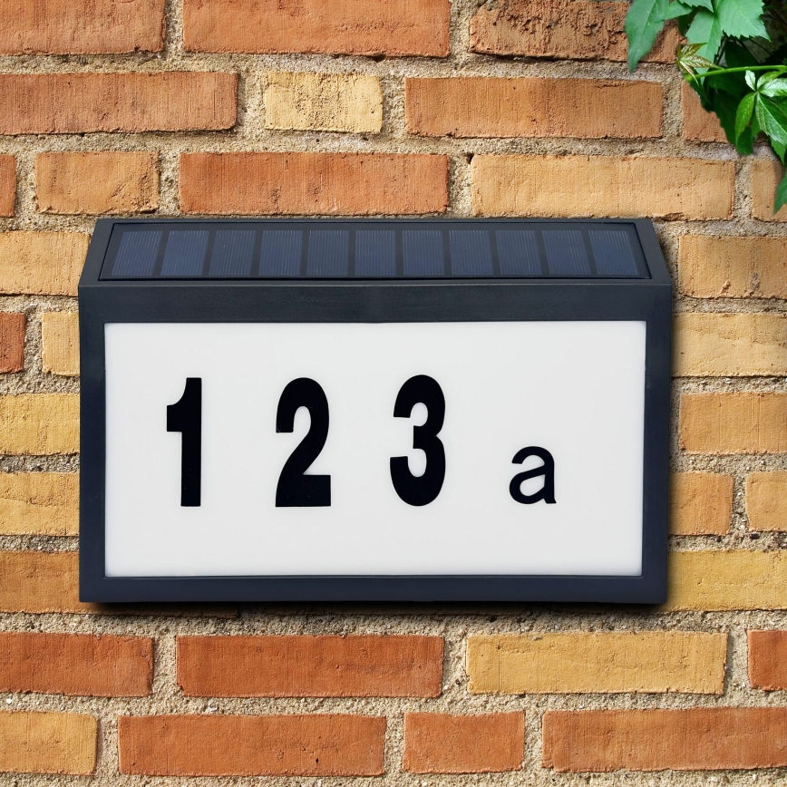 Світлодіодний сонячний будинковий номер NUMERO LED/3,7V 6000K 1200 mAh IP44 чорний