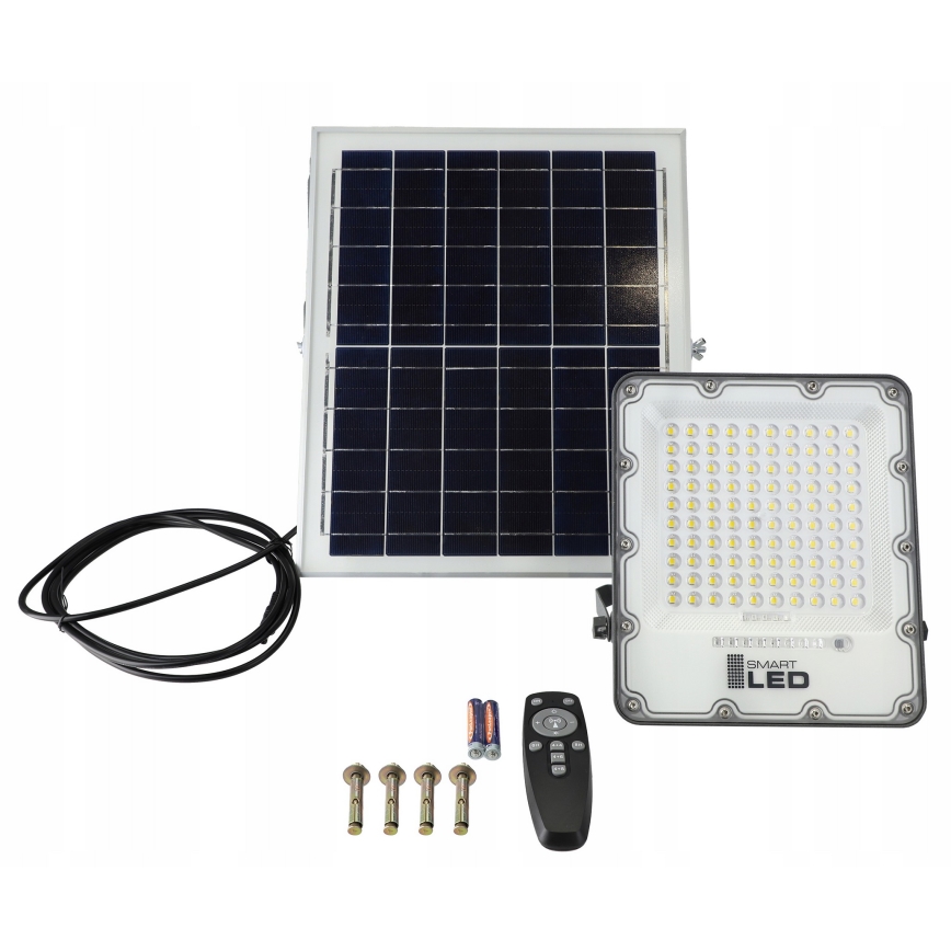 Сонячний LED-прожектор з регулюванням яскравості LED/100W/3,2V 5000K 10500 mAh IP65 чорний + пульт дистанційного керування