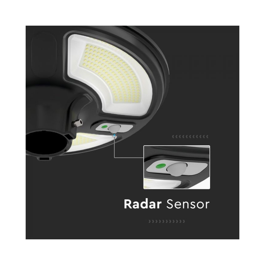 Світлодіодний сонячний вуличний ліхтар із сенсором LED/10W/3,2V IP65 4000K 15000 mAh + дистанційне керування