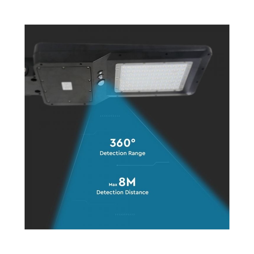 Світлодіодний сонячний вуличний ліхтар із сенсором LED/40W/9,6V IP65 6000K 12000 mAh + дистанційне керування