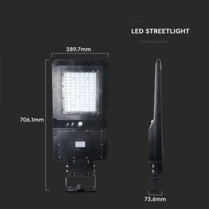 Світлодіодний сонячний вуличний ліхтар із сенсором LED/40W/9,6V IP65 6000K 12000 mAh + дистанційне керування