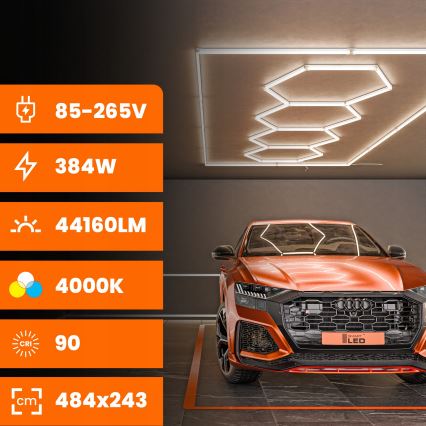 Світлодіодний стельовий світильник HEXAGON LED/426W/85-265V 4000K 484x243 см CRI 90 IP44 білий