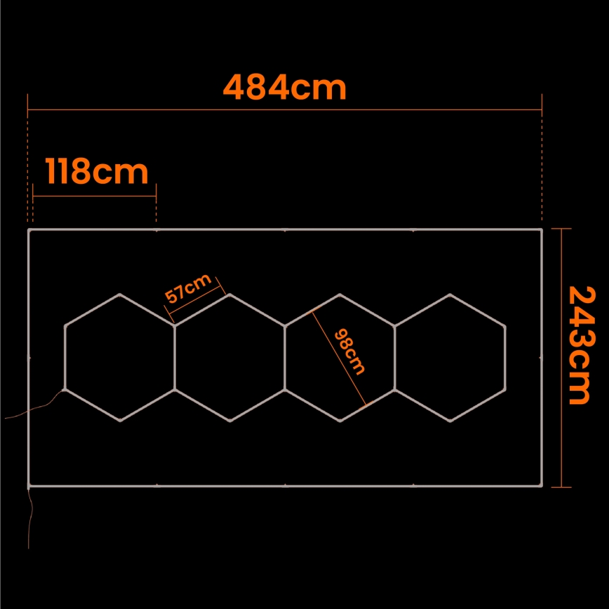 Світлодіодний стельовий світильник HEXAGON LED/426W/85-265V 4000K 484x243 см CRI 90 IP44 білий