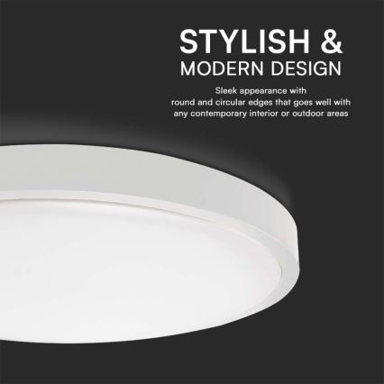 LED стельовий світильник для ванної кімнати — 18W/230V, 4000K, IP44, діаметр 25 см, білий