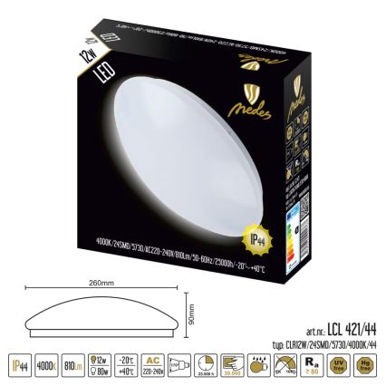 Світлодіодний стельовий світильник для ванної кімнати LED/12W/230V IP44