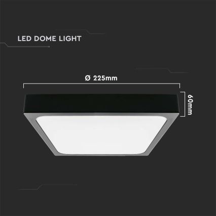 Світлодіодний стельовий світильник для ванної кімнати LED/18W/230V 6500K IP44 22,5x22,5 см чорний
