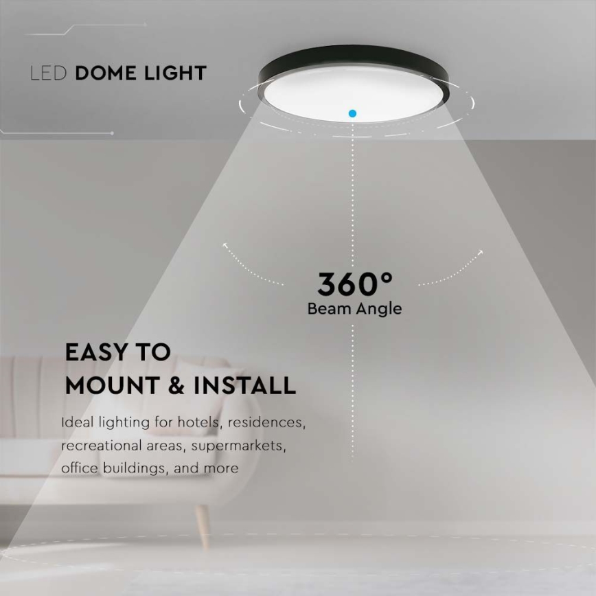 Світлодіодний стельовий світильник для ванної кімнати LED/24W/230V 6500K IP44 діаметр 29,5 см чорний