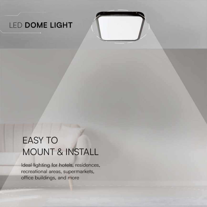 Світлодіодний стельовий світильник для ванної кімнати LED/24W/230V 6500K IP44 29,5x29,5 см чорний