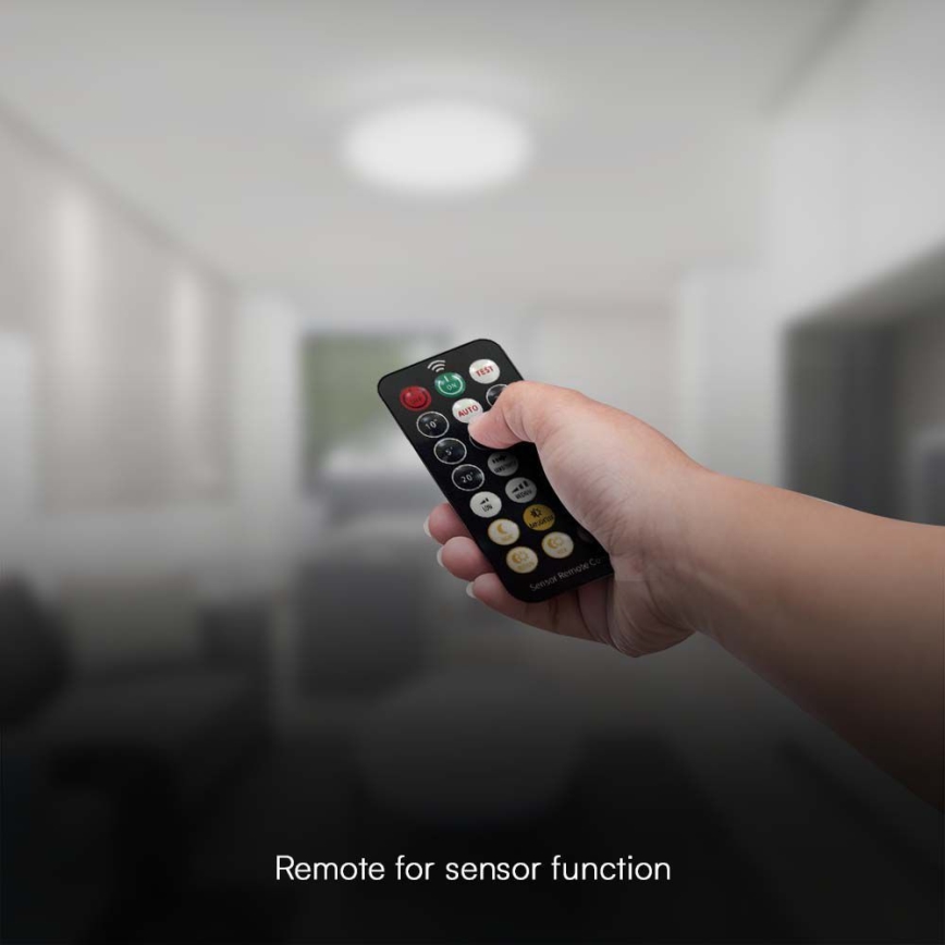 Світлодіодний стельовий світильник для ванної кімнати з датчиком LED/18W/230V 4000K IP44 29,5x29,5 см білий + пульт дистанційного керування