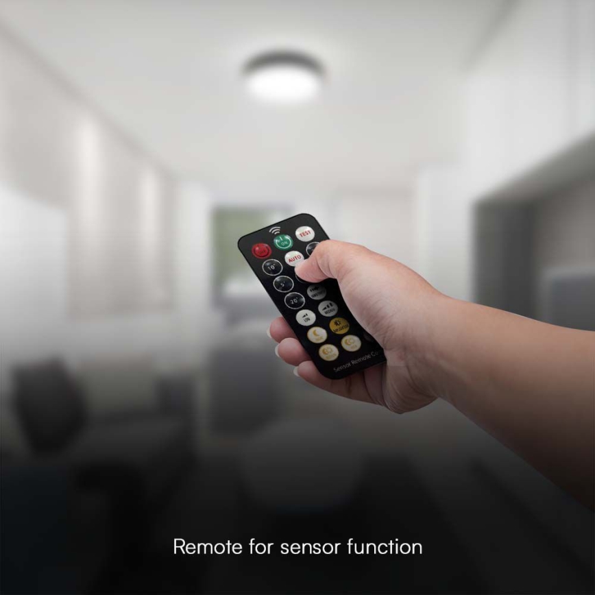 Світлодіодний стельовий світильник для ванної кімнати з датчиком LED/24W/230V 4000K IP44 діаметр 35 см чорний + пульт дистанційного керування