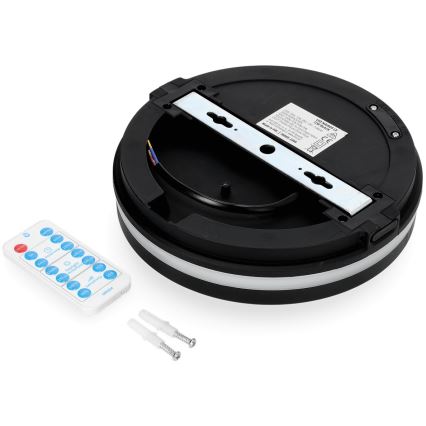 Світлодіодний стельовий світильник для ванної кімнати з датчиком LED/12W/230V 3000/4000/6500K IP65 діаметр 20 см чорний + пульт дистанційного керування
