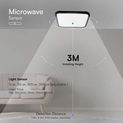 Світлодіодний стельовий світильник для ванної кімнати з датчиком LED/18W/230V 4000K IP44 чорний + пульт дистанційного керування