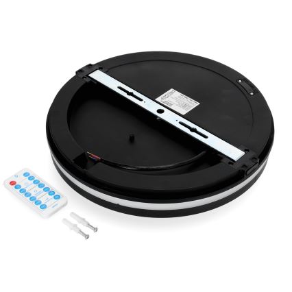 Світлодіодний стельовий світильник для ванної кімнати з датчиком LED/24W/230V 3000/4000/6500K IP65 діаметр 30 см чорний + пульт дистанційного керування