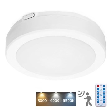 Світлодіодний стельовий світильник для ванної кімнати з датчиком NAIROS LED/12W/230V IP65 3000/4000/6500K діаметр 20 см білий + пульт дистанційного керування