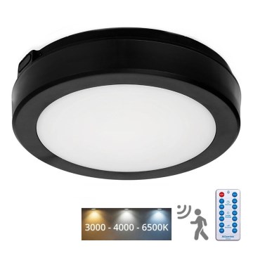 Світлодіодний стельовий світильник для ванної кімнати з датчиком NAIROS LED/12W/230V IP65 3000/4000/6500K діаметр 20 см чорний + пульт дистанційного керування