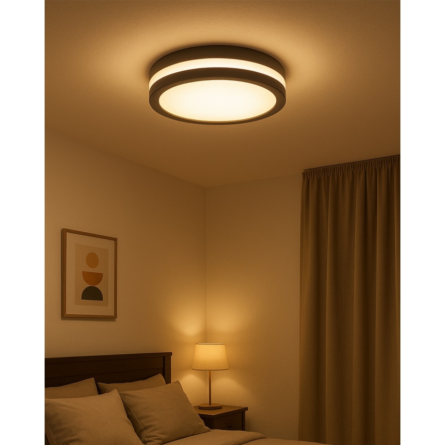 Стельовий LED-світильник для ванної кімнати з датчиком руху, 20 Вт, 230 В, вибір колірної температури 3000/4000/6500K, діаметр 23 см, IP54, антрацит