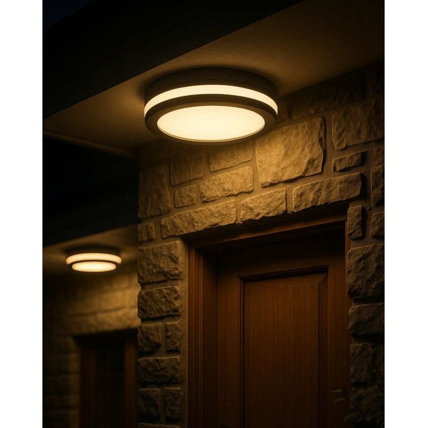 Стельовий LED-світильник для ванної кімнати з датчиком руху, 20 Вт, 230 В, вибір колірної температури 3000/4000/6500K, діаметр 23 см, IP54, антрацит