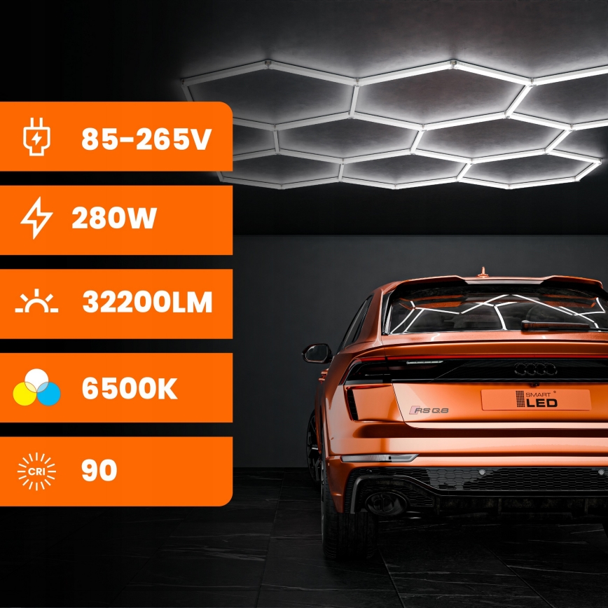 LED Стельовий світильник HEXAGON LED/280W/85-265V 6500K 313x298 см CRI 90 IP54 білий