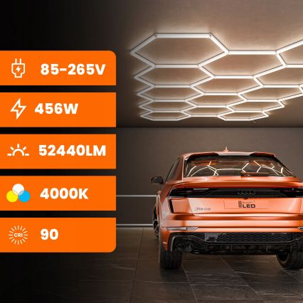 Світлодіодний стельовий світильник ГЕКСАГОН ЛЕД/570 Вт/85-265 В 4000 К 522х298 см СРІ 90 ІР44 білий