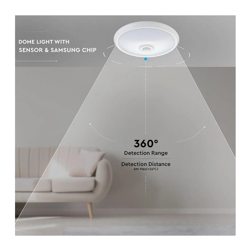 Світлодіодний стельовий світильник з датчиком LED/12W/230V 6400K
