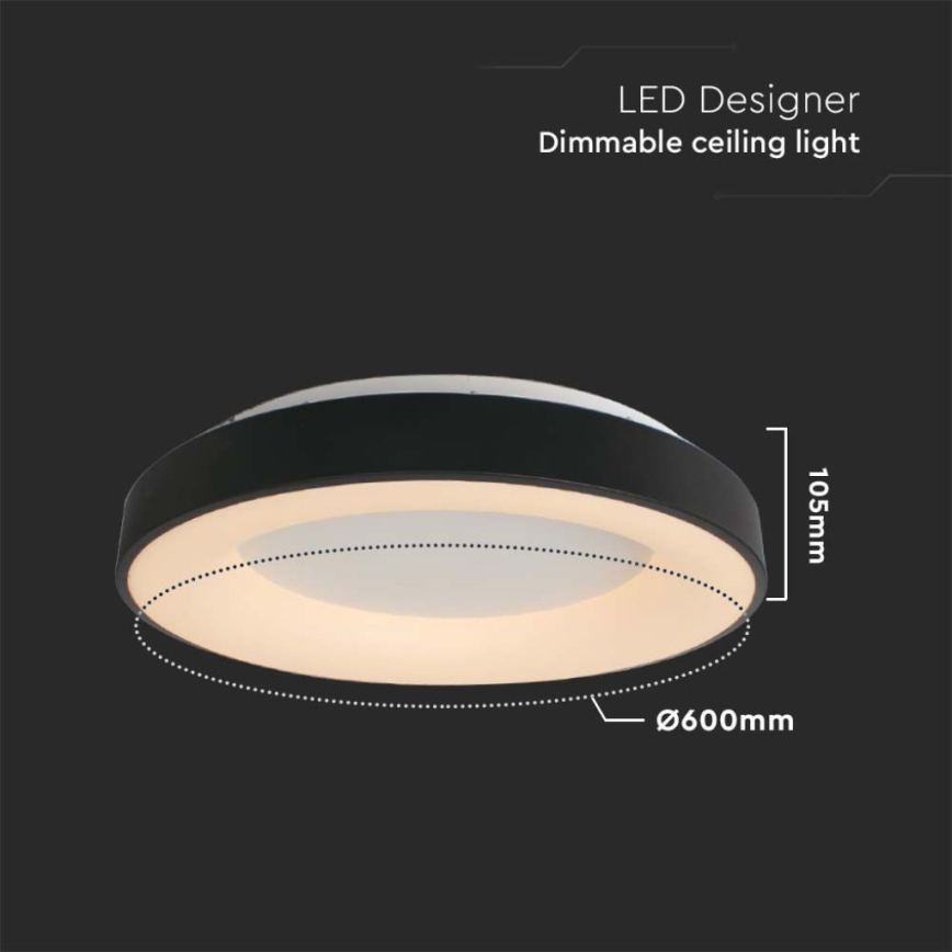Світлодіодний стельовий світильник з регулюванням яскравості LED/49W/230V 3000K діаметр 60 см чорний