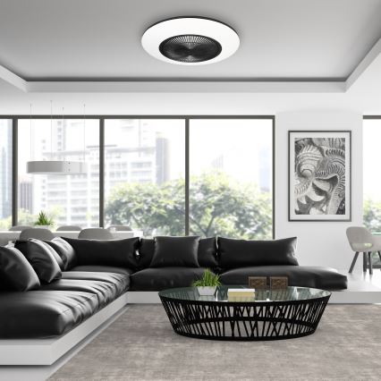 Світлодіодний стельовий світильник з вентилятором та регулюванням яскравості ARIA LED/38W/230V 3000-6000K чорний/білий + пульт дистанційного керування