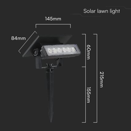Світлодіодний світильник на сонячній батареї 2в1 LED/0,9W/3,7V 3000K IP65 1200 mAh чорний