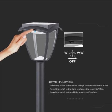 Світлодіодний світильник на сонячній батареї LED/2W/230V 93 см 3000/6000K IP65 2200 mAh