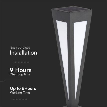Світлодіодний світильник на сонячній батареї LED/2W/3,7V IP65 3000K чорний + пульт дистанційного керування