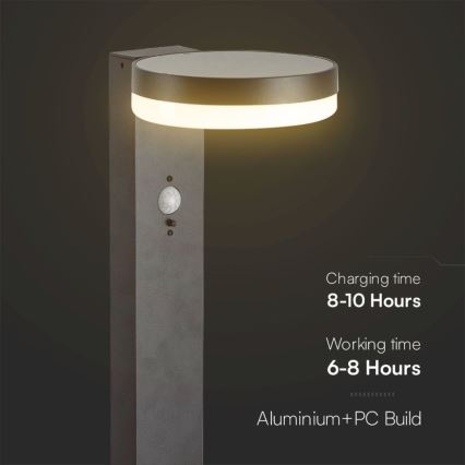 Світлодіодний світильник на сонячній батареї з датчиком LED/2W/3,7V IP54 3000K круглий чорний