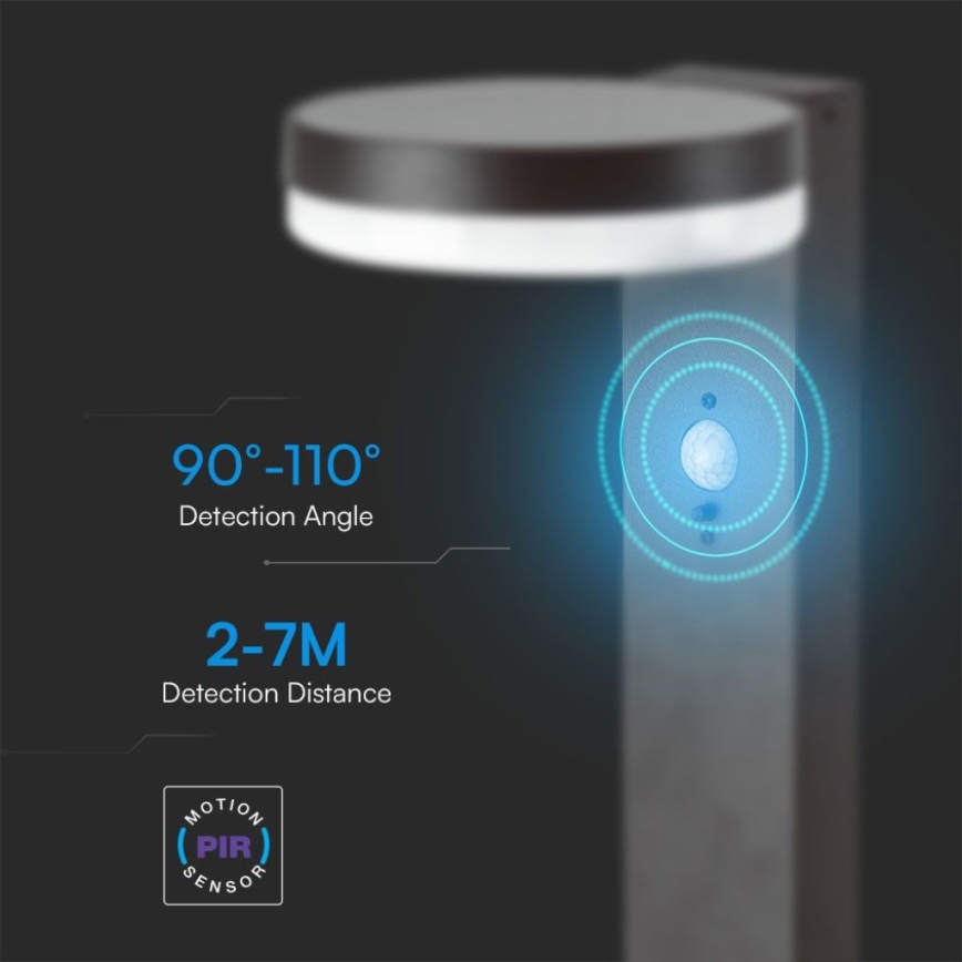 Світлодіодний світильник на сонячній батареї з датчиком LED/2W/3,7V IP54 3000K круглий чорний