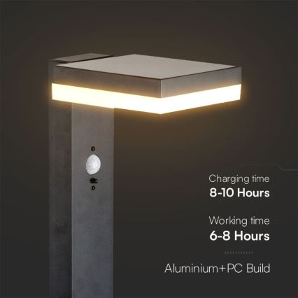 Світлодіодний світильник на сонячній батареї з датчиком LED/2W/3,7V IP54 3000K квадратний чорний