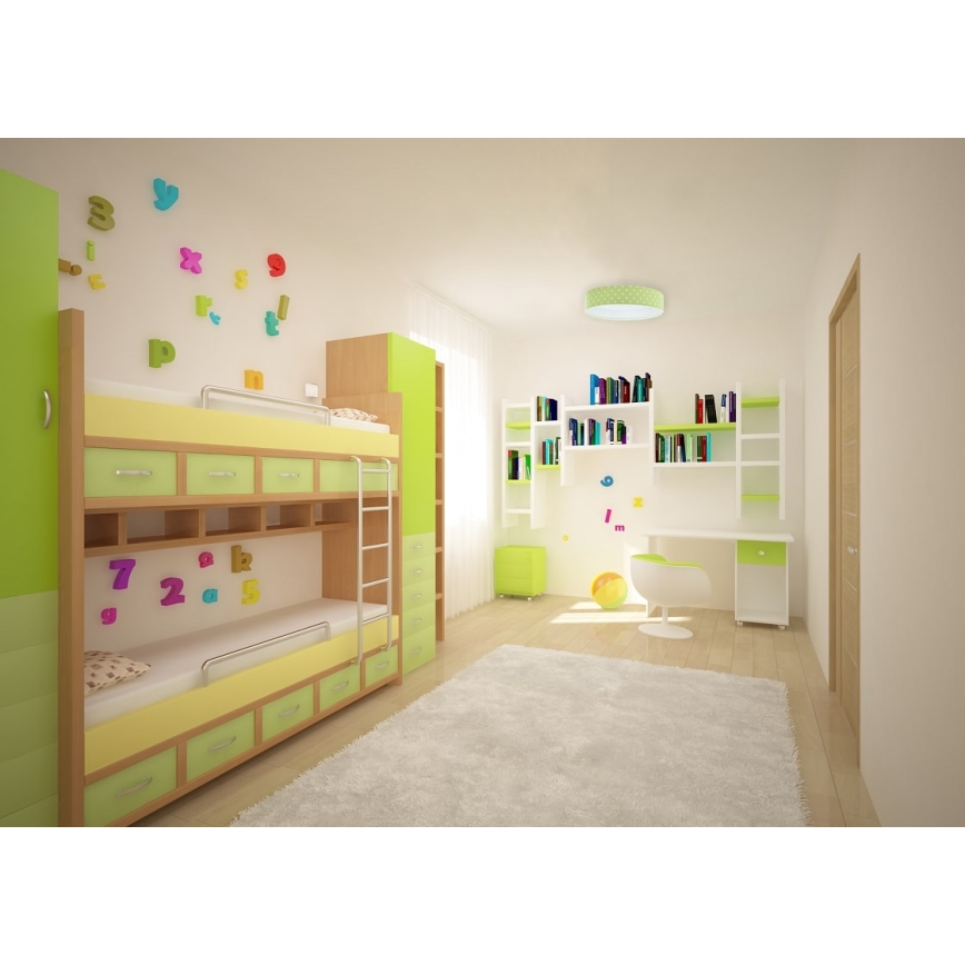 Світлодіодний світильник з регулюванням яскравості SMART GALAXY KIDS LED/24W/230V 3000-6500K в крапочку зелений/білий + дистанційне керування