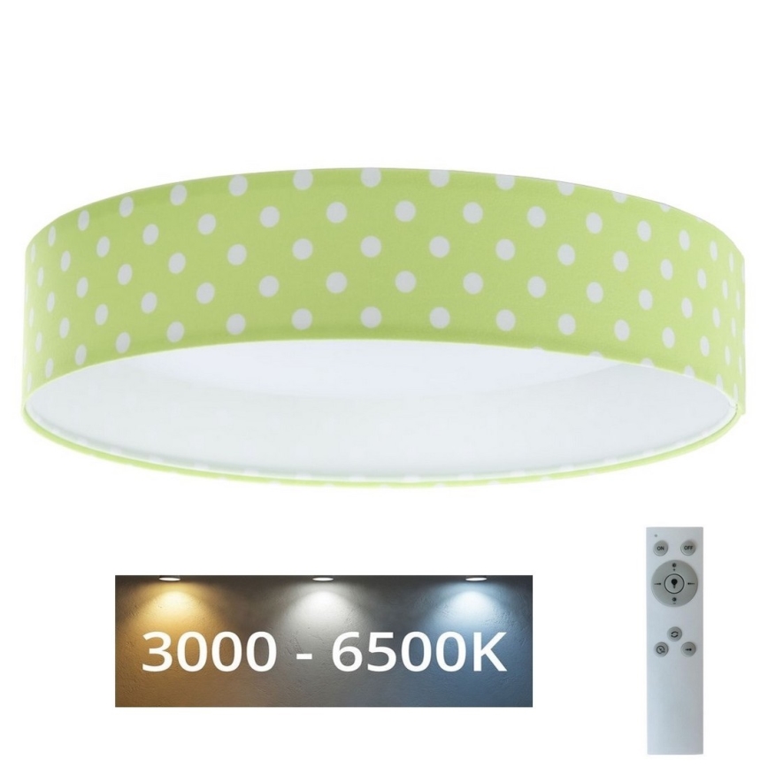 Світлодіодний світильник з регулюванням яскравості SMART GALAXY KIDS LED/24W/230V 3000-6500K в крапочку зелений/білий + дистанційне керування